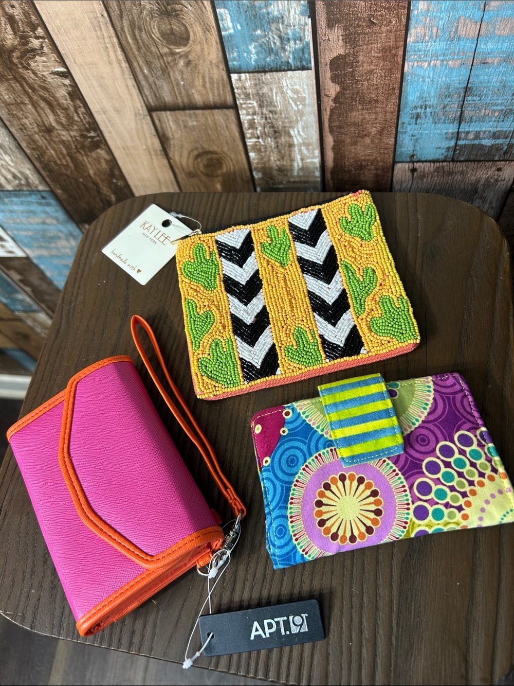 Apt. 9 Pink and Orange Wristlet with Yellow Beaded and Multicolor Wallets